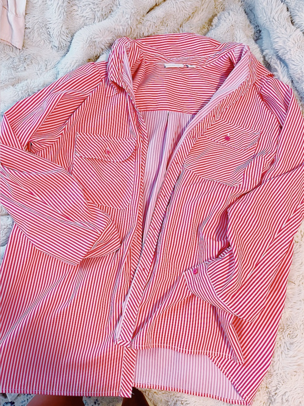Kim Rogers Pink and White Striped Button-Up Shirt